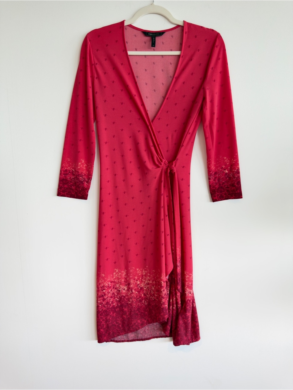BCBGMAXAZRIA Red Printed Wrap Dress - XS